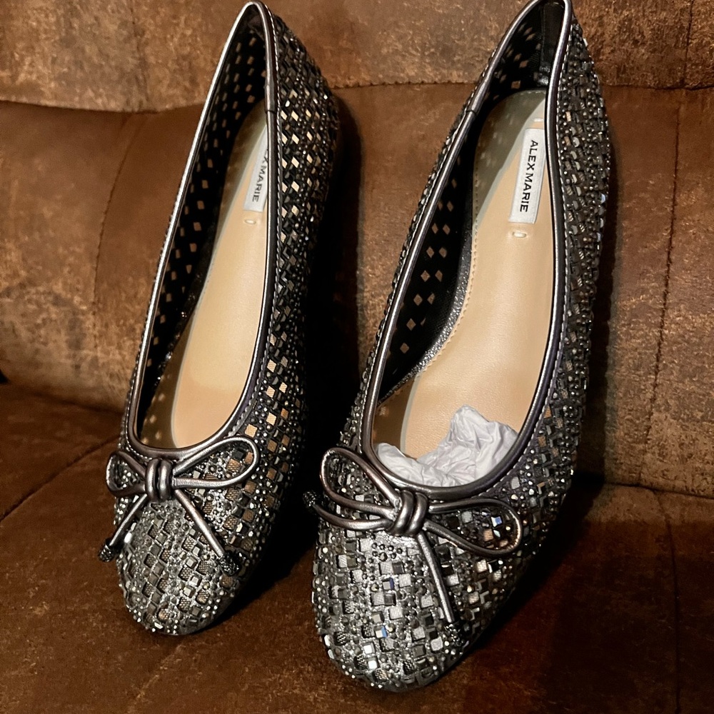 Alex Marie Black and Silver Sparkly Flats with Bow